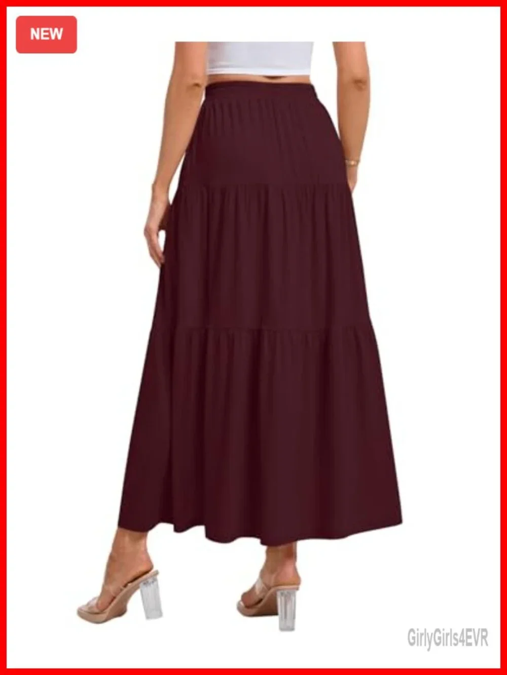 Womens Boho Maxi Skirt Tiered A-Line Elastic Waist Pull-On with Pockets